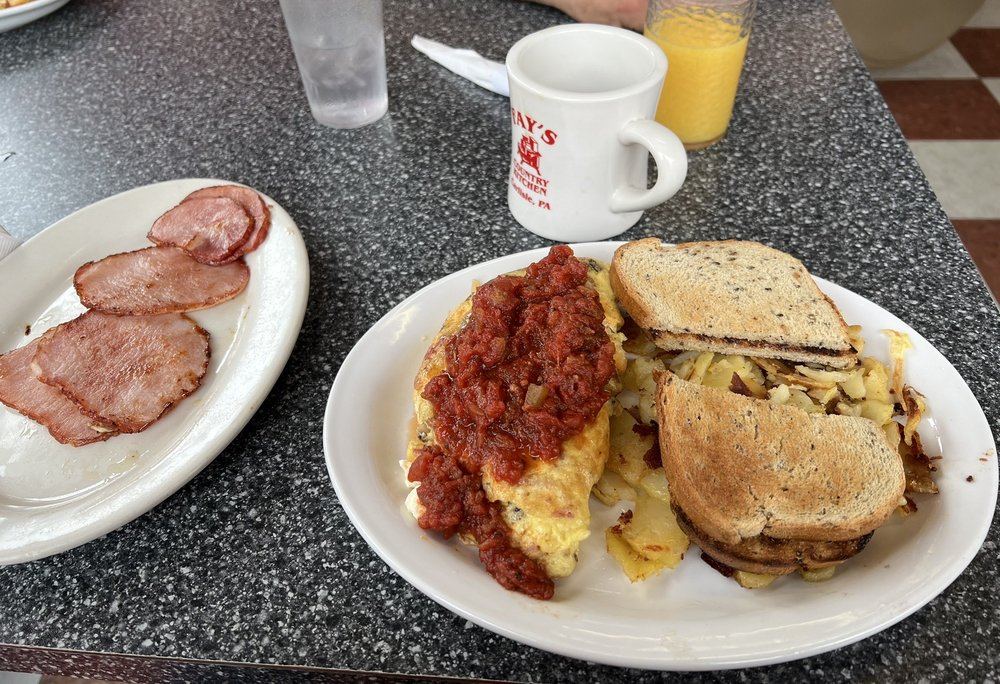 Old World omelet with Canadian bacon and rye toast